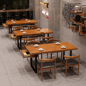 工业风音乐餐厅商用餐桌美式复古长方形实木桌椅组合火锅店长条桌