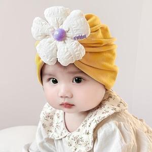 婴儿帽子春秋季新款印度帽宝宝太阳花包头帽女童秋超萌护耳帽2275