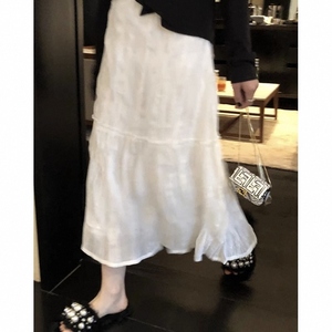 法式蕾丝拼接白色半身裙女夏季欧货梨形身材中长款a字雪纺网纱裙