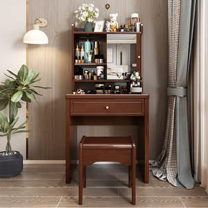 新中式实木梳妆台收纳柜带镜子一体卧室现代简约小型化妆台化妆桌