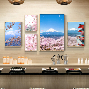 日本风景富士山樱花装饰画日料寿司店墙面壁画日式民宿客厅挂画