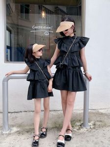 亲子装母女装法式气质连衣裙女夏季2023年新款蛋糕裙黑色短裙子潮