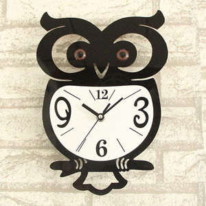 欧式复古猫头鹰创意挂钟亚克力墙钟静音时钟挂表14寸客厅壁钟钟表