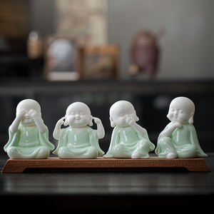 久造中式四不小和尚茶宠摆件创意茶室桌面装饰陶瓷小沙弥玄关摆设