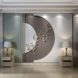 新中式现代轻奢墙布客厅电视背景墙纸莫兰迪色系立体梅花几何壁纸