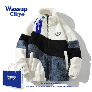 WASSUP CIKY联名羊羔绒毛棉衣男外套冬季穿棉服加厚情侣美式棉袄