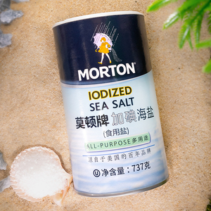 MORTON莫顿牌海盐1罐737g加碘盐无抗结剂家用烘焙烧烤食用盐罐装