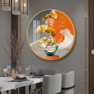 北欧轻奢客厅圆形装饰画抽象麋鹿挂画玄关走廊过道圆框画创意壁画