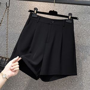 黑色雪纺西装短裤女2024夏季新款高腰a字显瘦女士大码休闲五分裤