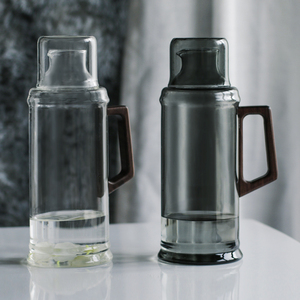 原色料复古玻璃凉水壶冷水壶可爱家用耐高温冰箱大容量透黑高级感