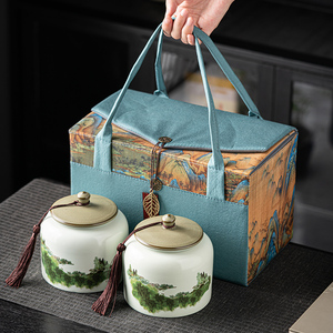 新款布包陶瓷罐茶叶包装礼盒空盒高档绿茶龙井毛峰瓜片猴魁狗牯脑