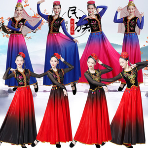 新款新疆舞蹈服装演出服女成人民族风维吾尔族现代表演服装女长裙