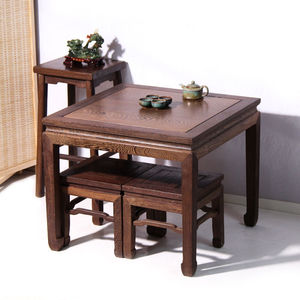 新中式餐桌椅茶几桌四方桌鸡翅木小户型红木边桌抽屉休闲棋牌阳台