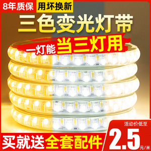 三色变光led灯带家用客厅吊顶变色220V户外防水氛围超亮软彩灯条