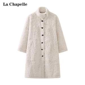 拉夏贝尔羊羔毛绒外套女冬季新款韩版宽松加厚仿皮草中长款大衣潮