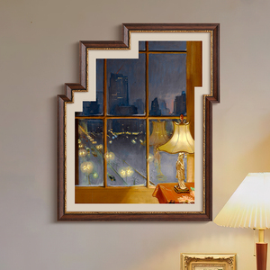 欧式复古异形框装饰画法式客厅小众艺术餐厅挂画美式文艺书房壁画