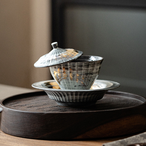 蕴华堂 粉引描金观南观音盖碗手工泡茶碗中式复古陶瓷单个喝茶碗