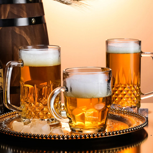 商用大号钢化玻璃啤酒杯500ml带把手扎啤杯加厚水杯家用饭店批发