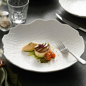 石纹不规则汤盘菜盘简约家用创意沙拉盘高级感餐具日式陶瓷深盘
