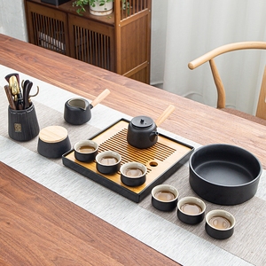 功夫茶具陶瓷小套装家用简约日式黑色泡茶壶盖碗茶杯办公盘整套