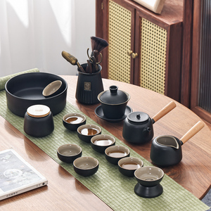 黑陶功夫茶具套装家用个性日式茶杯盖碗泡茶壶茶道杯洗自动便携包
