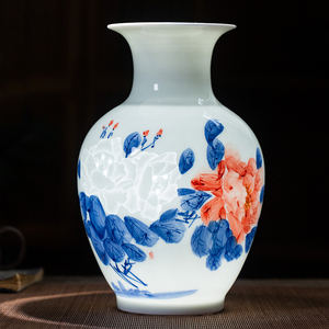 景德镇陶瓷花瓶手绘薄胎半刀泥粉彩新中式家居客厅博古架装饰摆件