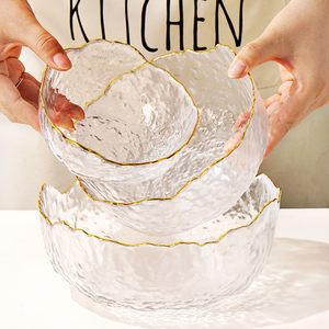 透明玻璃碗沙拉碗高颜值酸奶碗甜品碗金边餐具碗碟套装家用水果碗