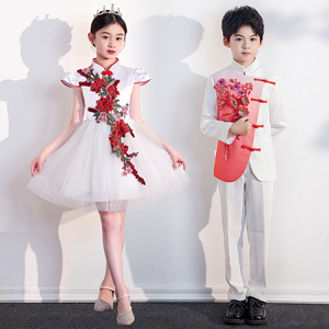 中式儿童礼服公主裙婚礼花童蓬蓬纱男女童国学小主持人钢琴演出服