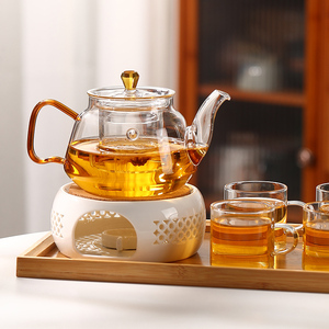 水果花茶壶套装下午茶玻璃茶具家用温茶器蜡烛加热底座烛台煮茶炉