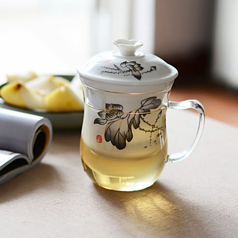 红茶个人杯耐热玻璃水杯带盖办公室泡茶杯陶瓷过滤内胆快客杯功夫