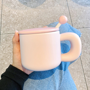 奶fufu陶瓷杯子带盖勺设计感马克杯家用早餐喝水杯女办公室咖啡杯