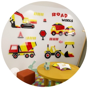 3d儿童房墙面装饰男孩卧室幼儿园亚克力环创卡通汽车立体画墙贴纸