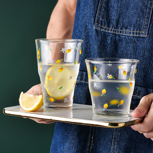 ins耐高温玻璃杯 创意柠檬水杯家用大容量奶茶果汁杯子早餐牛奶杯