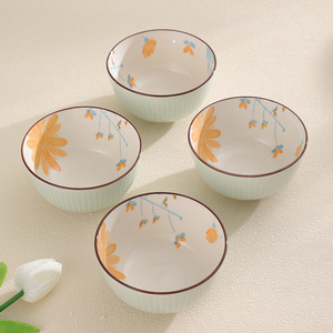 淡雅雏菊陶瓷米饭碗套装釉下彩家用吃饭碗高颜值很好看的碗碟餐具