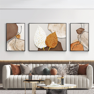现代简约客厅装饰画抽象三联羽毛壁画大气轻奢沙发背景墙高档挂画