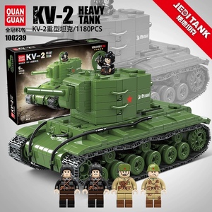 全冠军事T34苏联KV-2重型坦克豹式装甲车模型拼装积木男孩子玩具