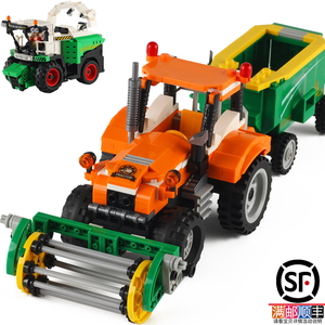 中国农场运输拖拉机收割机农用汽车模型儿童男孩子拼装积木玩具车