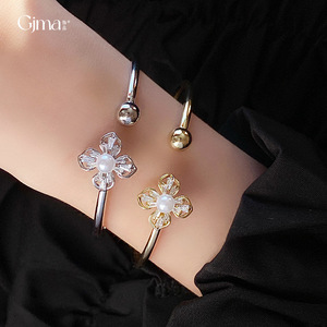 韩国轻奢锆石珍珠花朵开口手镯气质时尚手环简约高级感手饰女