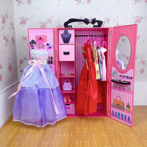 芭芘娃娃超大衣柜公主梦幻衣橱挂衣服收纳柜衣架换装婚纱女孩玩具