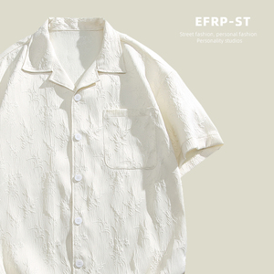 兰花暗纹 | 设计师品牌 | EFRP 中国风古巴领短袖衬衫男夏季新款