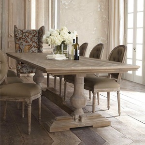 美式乡村复古实木餐桌奢华型欧式家用客厅饭桌长方形罗马柱咖啡桌