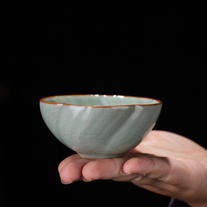 汝窑茶具豆青官窑主人杯手工茶杯陶瓷开片可养瓷器杯子汝瓷冰裂釉
