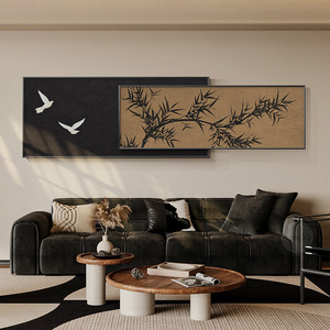 中古风客厅装饰画法式复古沙发背景墙壁画高级感中式国风竹子挂画
