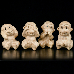 桃木雕刻猴子摆件四不猴家居装饰品客厅猴摆设生肖猴子工艺品摆件