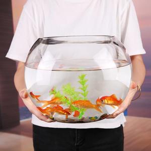 客厅大号透明缸创意缸玻璃鱼缸桌面加厚圆形乌龟金鱼水培