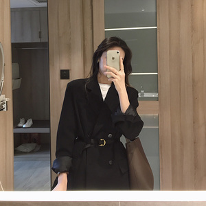 清仓特惠韩版西装女2023年秋季轻熟风单排扣气质黑色中款外套潮