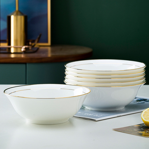 景德镇餐具金边斗碗单个家用创意多尺寸骨瓷米饭碗粉面碗大号汤碗