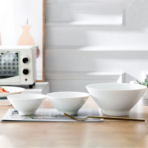 景德镇骨瓷餐具单个吃饭碗中式斗笠碗家用拉面碗釉下彩纯白陶瓷碗