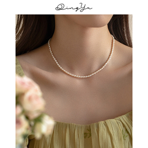 极细小米粒珍珠项链女天然淡水高品质轻奢小众双层叠戴法式锁骨链