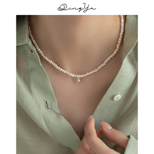 纯银小豆豆珍珠项链女天然淡水巴洛克异形不规则年轻款法式锁骨链